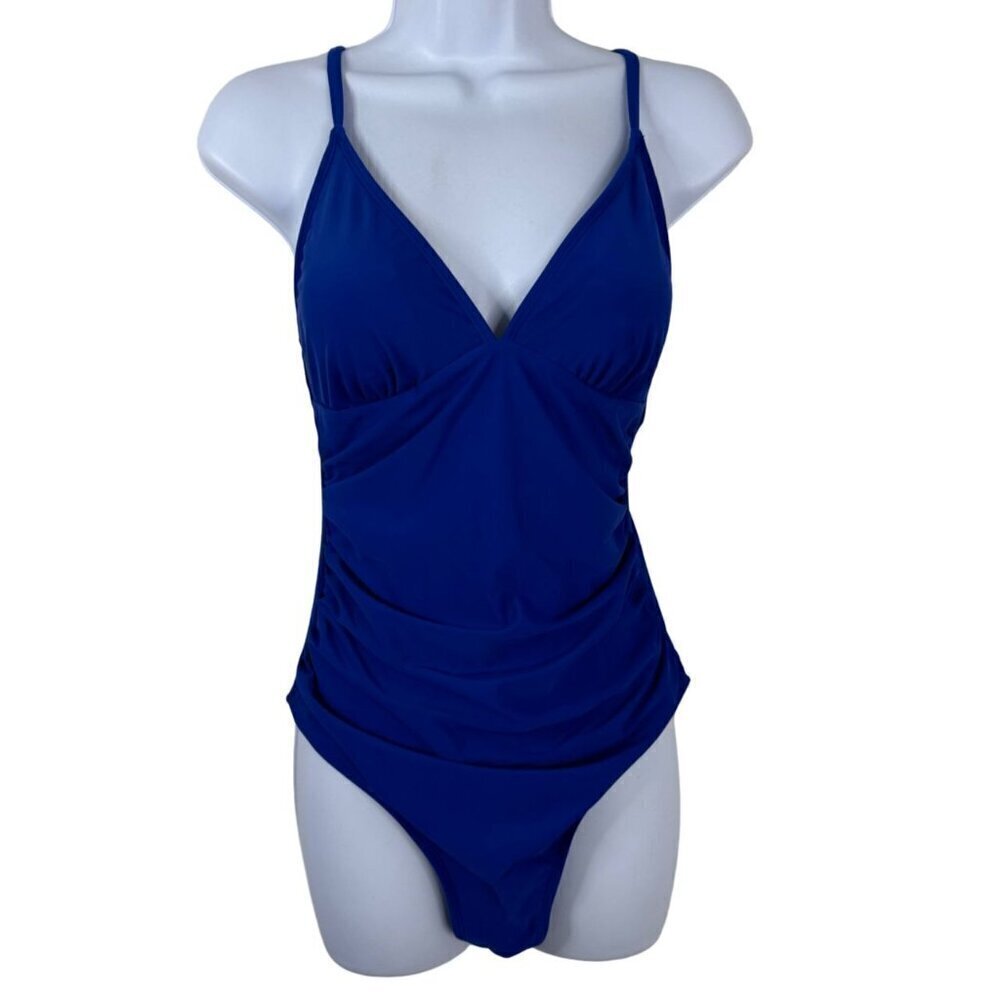 Cupshe NEW One Piece Swimsuit Royal Blue Cobalt Adjustable V Neck Gathered Med